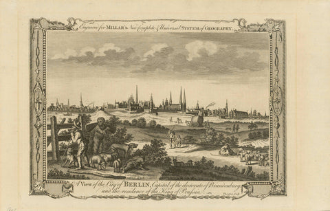 "A View of the City of Berlin, Capital of the electorate of Brandenburg and the residence of the King of Prussia."  Fine copper engraving by Thorton for "Millar's New Complete Universal System of Geography.  Published 1780.  Original antique print 