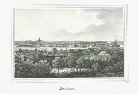 Antique print, "Potsdam"  Fine lithograph of Potsdam from the Brauhausberg looking towards the Havel to Berlin. Strong impression.  Original antique print  
