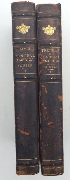 "Travels in Central America, Particularly in Nicaragua: With a Description of Its Aboriginal Monuments, Scenery and People, Their Languages, Institutions, Religion, & c., illustrated by numerous maps and coloured illustrations, by E. G. Squier, Late Charge-D'Affaires of the United States to the Republics of Central America"  Volumes I and II. Published by D. Appleton & Co., New York, 1853. Volume I - 424 pages. Volume II - 452 pages Size. 8vo.  There is an Ex Libris