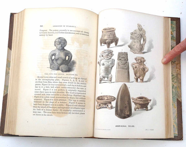 "Travels in Central America, Particularly in Nicaragua: With a Description of Its Aboriginal Monuments, Scenery and People, Their Languages, Institutions, Religion, & c., illustrated by numerous maps and coloured illustrations, by E. G. Squier, Late Charge-D'Affaires of the United States to the Republics of Central America"  Volumes I and II. Published by D. Appleton & Co., New York, 1853. Volume I - 424 pages. Volume II - 452 pages Size. 8vo.  There is an Ex Libris