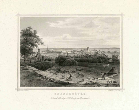 Brandenburg  Steel engraving by M. Kurz after Rohbock, ca 1850. Print has overall age toning and tiny spots. Browning on margin edges.