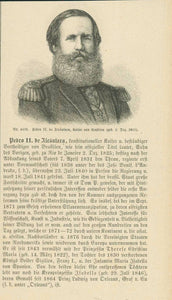 Antique Portrait, "Pedro II de Alcantara"  Wood engraving with text in German. On the reverse side is unrelated text.  Published in a German publication. 1875    Original antique print  