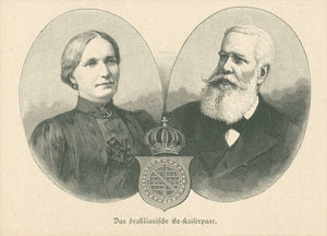 "Das brasilianische Ex-Kaiserpaar" (The Brazilian Imperial couple AFTER abdication)  Wood engraving. Published in a German publication. 1889         Original antique prin