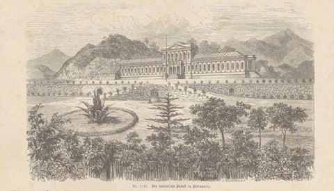 "Der kaiserliche Palast in Petrópolis" (Imperial Palace)  Brasil  Wood engraving  Published in a German publication (text in German), 1875