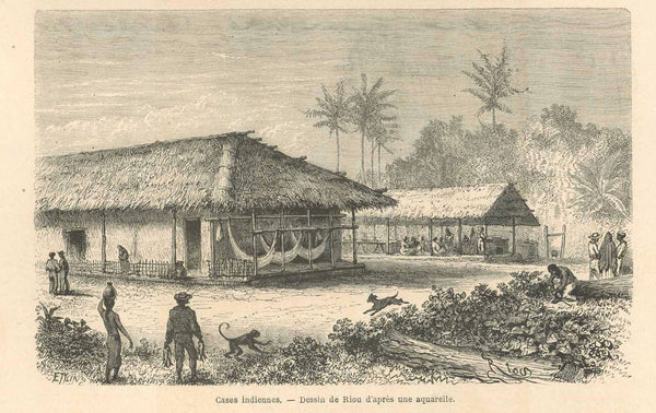 "Racolte du cafe" (coffe harvest)  "Femme Mondurucu"  "Indien Mondurucu"  *****  32 separate page article "Voyage Au Bresil" by M. et. Mme Agassiz published 1866. There are 53 wood engravings made after photographs which include towns, native animals and plants, various images of indigenous and later inhabitants, and two small maps of the Amazon. Highly interesting text of early exploration and life in Brazil.  Original antique print  