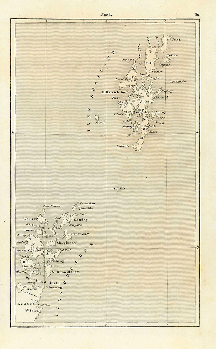 No Title  Steel engraving published 1840 showing the Shetland and Orcades Islands.