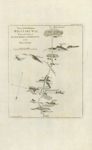 Angus and Aberdeenshire. - "View of the Roman Military Way  Between the Camps of Battle Dykes & Haerfords in the Muir of Your"  Copper engraving by Jean Jamieson  Published in Britannia or, a Chorographical  Description of the Flourishing Kingdoms of England, Scotland, and Ireland, and the Islands Adjacent"  By William Camden (1551-1623)  Published by John Stockdale (1749-1814)  London, 1806