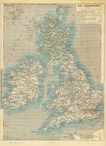 Antique map, "Iles Britaniques"  Wood engraving map ca 1890. Anonymous. On the reverse side is unrelated text. In the upper left is an inset of the Shetland Islands. British Isles, Original antique print  