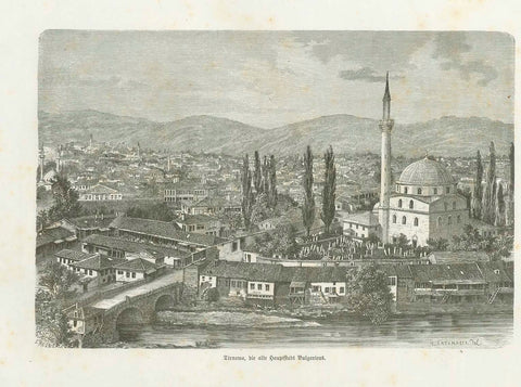 "Tirnowa, die alte Hauptstadt Bulgariens"  Wood engraving of the old capital city of Bulgaria. This image is part of a 3 page article about Bulgaria titled "Aus dem illyrischen Dreieck"  Original antique print   On the three pages are three more images of people and places in Bulgaria.  Published 1874., interior design, wall decoration, ideas, idea, gift ideas, present, vintage, charming, special, decoration, home interior, living room design