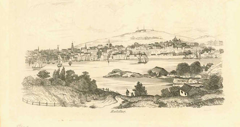 "Halifax"  Anonymous copper etching   Published in: "Malerische Reise in Süd- und Nordamerika"  Von Alcide d'Orbigny  Leipzig, 1836  Original antique print  