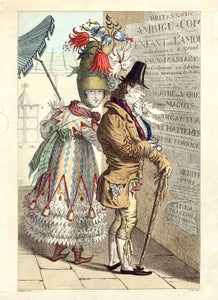 Ohne Titel. However identified as  "La Chinoise De Province Et Son Magot, Ou Le Bon Gout Transplanté"  The provincial Chinese and her monkey (Macaca)  Die provinzielle Chinesin und ihr Affe  Humor, Caricature, Adrien-Victor Auger, Dandy  Copper etching by A. Hu.Fine original hand coloring. After the drawing by Adrien-Victor Auger (1787-1854)  Paris, 1813  Original antique print  