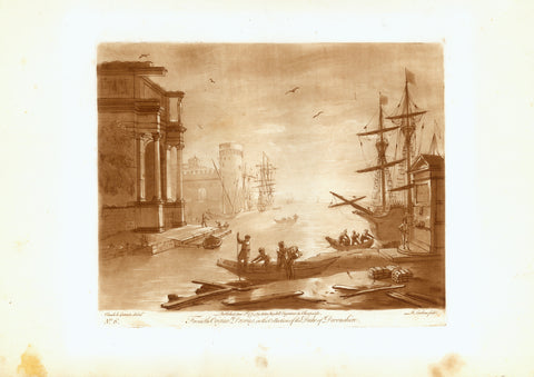 Landscapes, Genre, Claude Lorrain, Earlom, Seaport, Sepia, Longshoremen