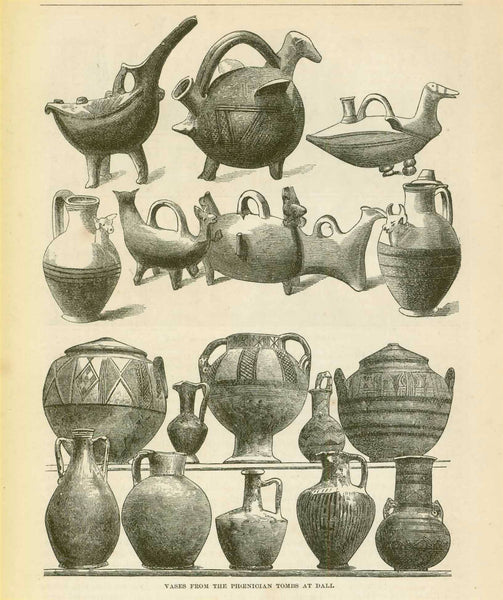 11-page articale Titled:  "The Explorations of Di Cesnola in Cyprus"  Cyprus, Vessels, Colossus of Golgos, Phoenician Hercules, Luigi Palma di Cesnola  The articale has 22 images 6 of the images are shown above. Nost images show archelogical discoveries.  Original antique print  