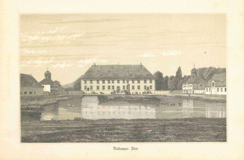 "Valdemars Slot"  Historic House in Denmark  Anonymous toned lithograph. Copenhagen, 1873  Original antique print  