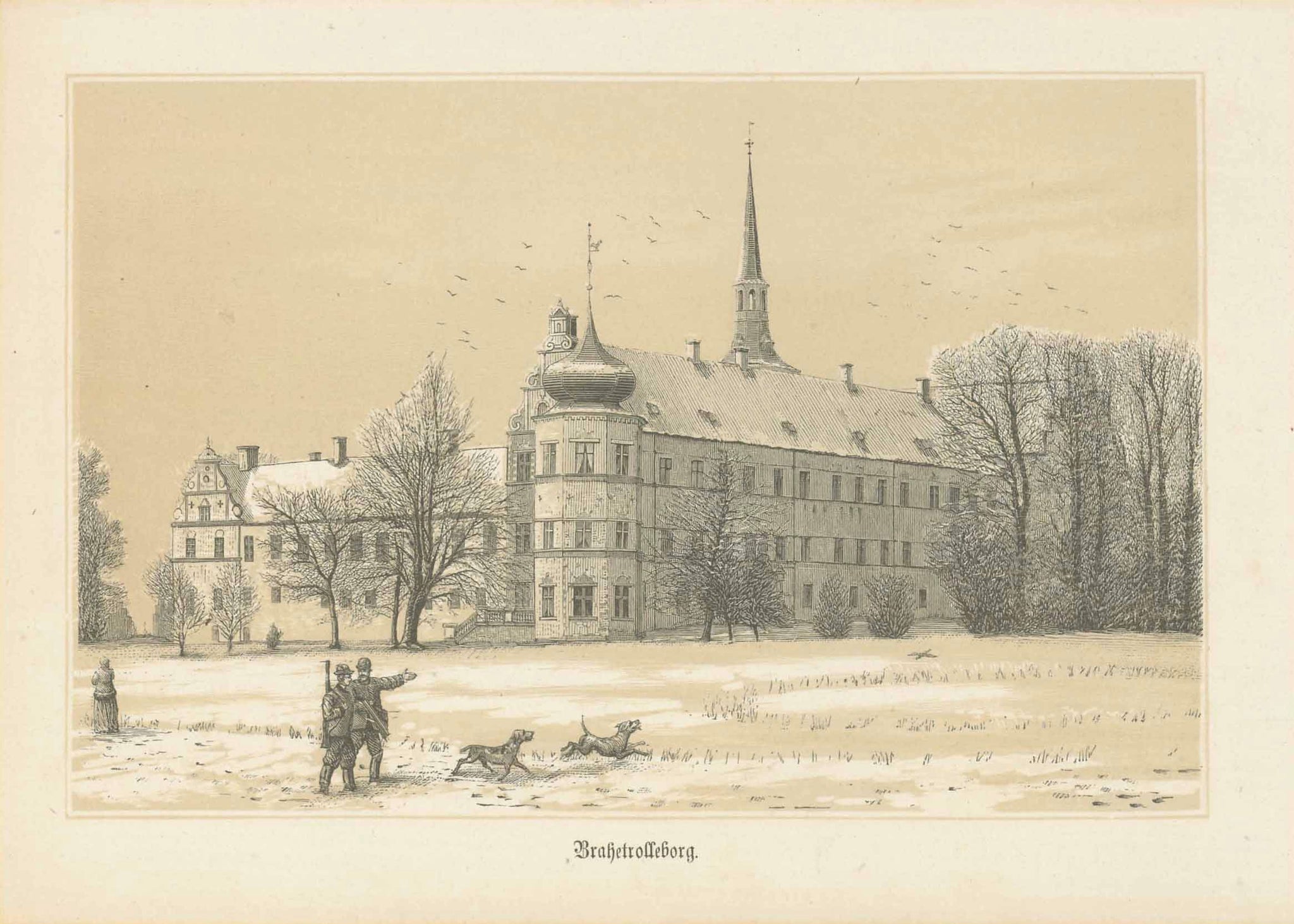 "Brahetrolleborg"  Historic House in Denmark  Anonymous toned lithograph. Copenhagen, 1873  Original antique print  