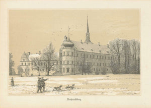 "Pederstrup"  Historic House in Denmark  Anonymous toned lithograph. Copenhagen, 1873  Original antique print  