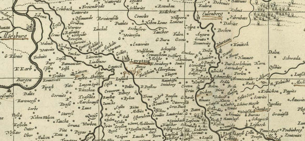 Antique map Germany, Antike Karte Deutschland, Meissen, Vogtland, Sachsen, Saxony, Elbe,  Triebisch,  Markgrafschaft Meissen mit dem Voigtlöand"  Kupfestichkarte von Olof Hansen Örnehufvud (1600-1644)  Publiziert von Jansson-Waesberg, Moses Pitt und Stephen Swart.  Amsterdam, 1683 