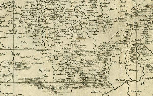 Antique map Germany, Antike Karte Deutschland, Meissen, Vogtland, Sachsen, Saxony, Elbe,  Triebisch,  Markgrafschaft Meissen mit dem Voigtlöand"  Kupfestichkarte von Olof Hansen Örnehufvud (1600-1644)  Publiziert von Jansson-Waesberg, Moses Pitt und Stephen Swart.  Amsterdam, 1683 