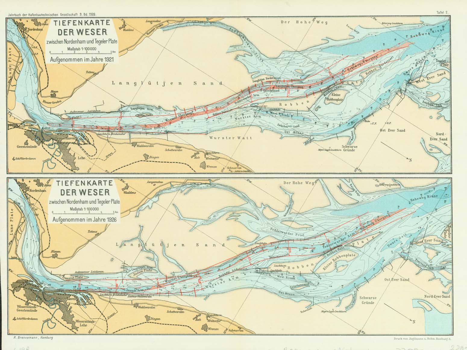 Maps, Germany Weser, Werser, Visurgis, Wisura, Tiefenkarte, Bremerhaven, Werra