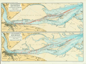 Maps, Germany Weser, Werser, Visurgis, Wisura, Tiefenkarte, Bremerhaven, Werra