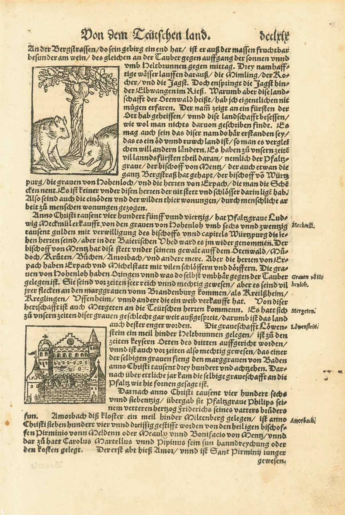 "Von dem Baier land: unnd zum ersten wo der nam haerkommen sey"  Small east-oriented map of Bavaria.   Woodcut.  Published in "Cosmographia"  By Sebastian Muenster (1488-1552)  Published in Basel, 1553  Original antique print    For a 30% discount enter MAPS30 at chekout 