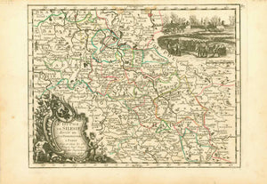 Preußen, Schlesien, Silesia, Prussia, Paris, 1743  It was the year (1743) of the Prussian-Russian Alliance Treaty, when this map is dated. Prussia was in the middle between the first and the second Silesian War, at the end of which (1745) Austria (to which Silesia belonged) lost Silesia which became a Prussian province thereafter.  Map showing Upper and Lower Silesia during the two Silesian Wars, just briefly before all of Silesia became e Prussian province under King Friedrich II. Of Prussia.