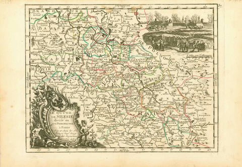 Preußen, Schlesien, Silesia, Prussia, Paris, 1743  It was the year (1743) of the Prussian-Russian Alliance Treaty, when this map is dated. Prussia was in the middle between the first and the second Silesian War, at the end of which (1745) Austria (to which Silesia belonged) lost Silesia which became a Prussian province thereafter.  Map showing Upper and Lower Silesia during the two Silesian Wars, just briefly before all of Silesia became e Prussian province under King Friedrich II. Of Prussia.