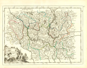 "Le Marquisat et Electorat de Brandenbourg"  Map, Berlin, Brandenburg  Copper engraving with original outline coloring.  From "Introduction a la Geographie" published by Le Rouge in Paris ca 1760.  For a 30% discount enter MAPS30 at chekout   Original antique print  