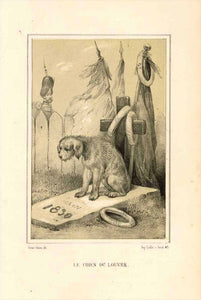 "Le Chien du Louvre"  This well known Paris dog refused to leave the grave of its master, a soldier, killed in the 1830 revolution.  This is a toned lithograph after the artist Victor Adam.  It was published 1884.