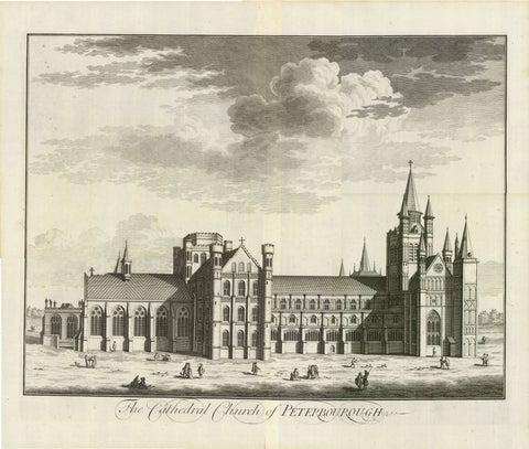 Peterborough, Cambridgeshire. - "The Cathedral Church of Peterborough"  Anonymous copper etching.  Published in "Britannia Illustrata"  Publisher Joseph Smith  London, 1724  Original antique print 