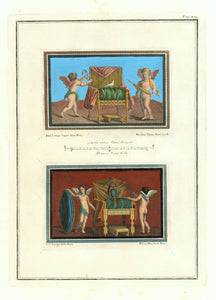 Engraved by Vanni and Morghen after Fran. Lauega Ispan.  Copper etching from "Raccolta di Pitture d'Ercolano", a collection of prints which was published between the years 1752 - 1762. A very attractive series, decorative and impressive! The prints were made from frescos and artifacts excavated in Herculaneum.