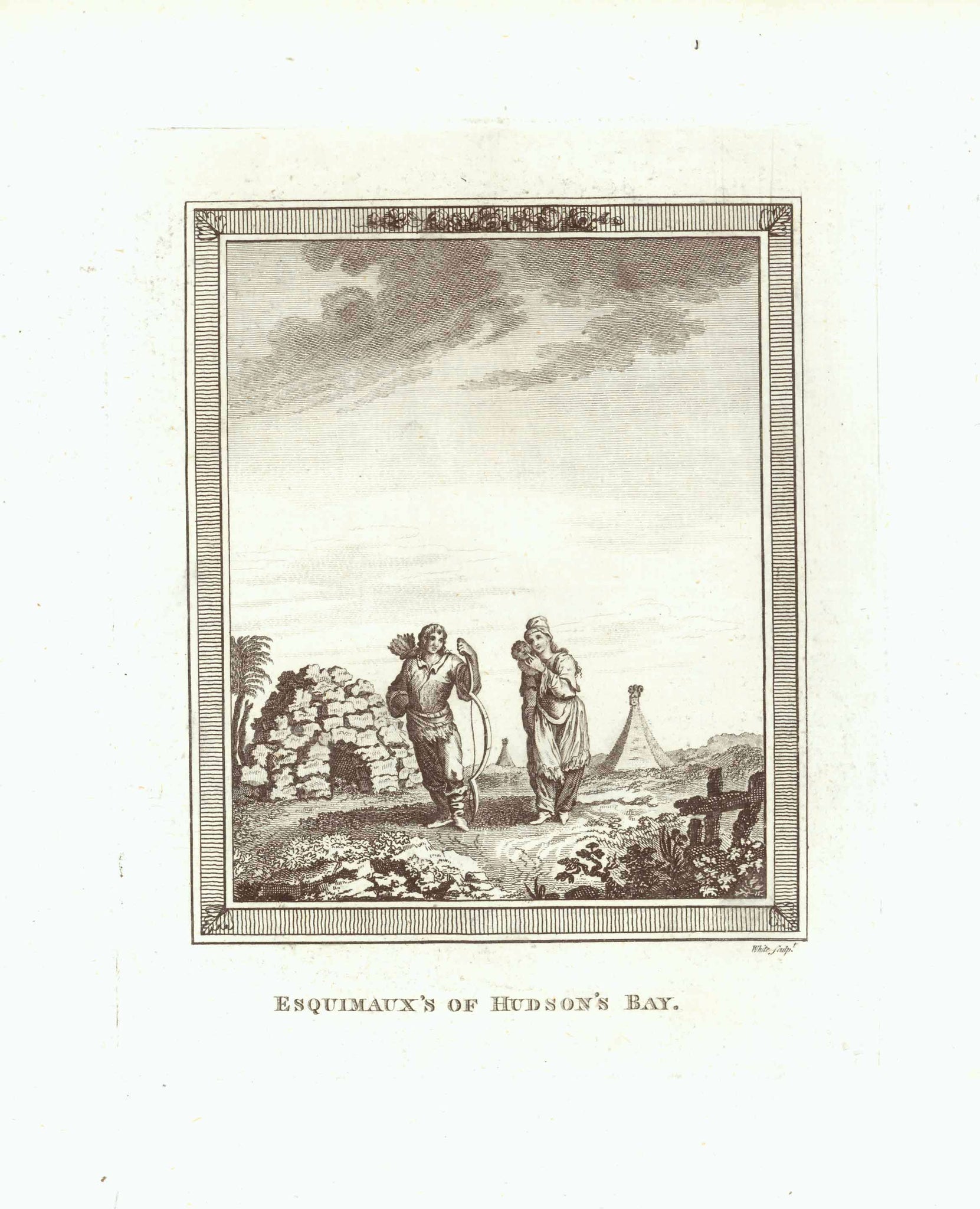 "Esquimaux's of Hudson's Bay"  Copper engraving by Jean-Nicolas Bellin ca 1760.  Original antique print    Inuit, Esquimaux, Eskimo, Hudson's Bay, Canada, Kanada