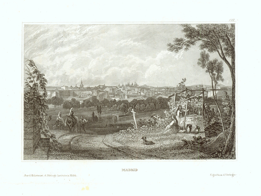 "Madrid"  Steel engraving published by the Bibl. Institut in Hildburghausen ca 1850.