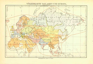 "Voelkerkarte von Asien und Europa"  Map shows the various ethnic peoples in Asia and Europe. Published 1895.