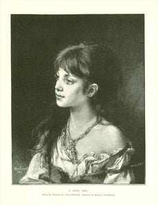 "A Gipsy Girl"  Wood engraving by Madame Jacob-Bazin after a painting by Alexis Harlamoff. Published 1895.