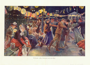 "E. Cucuel: "Eine Festnacht auf dem Eise".  Printed in color ca 1905. Vertical centerfold to fit original book size. Reverse side is printed.