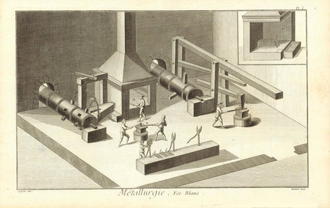 Antique print, Alter Stich, Weissblech, Blechdosen, Tin, Hoja de Lata, Bianco, Forging, Schmieden, Copper engraving from the Encyclopedia by D. Diderot and J: L'Ambert. Published in Paris in several editions ca 1770. interior design, wall decoration, ideas, idea, gift ideas, present, vintage, charming, special, decoration, home interior, living room design