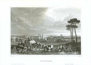 Montpellier  Steel engraving by Poppel after C. Reiss ca 1840.