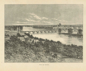 "Vue de Tours"  Tours, Inde-et-Loire, Ille Simon, Touronen, Jardin de Prefecture, Universitaet Francois Rabelais  Zincograph published ca 1890.  Original antique print , interior design, wall decoration, ideas, idea, gift ideas, present, vintage, charming, special, decoration, home interior, living room design 