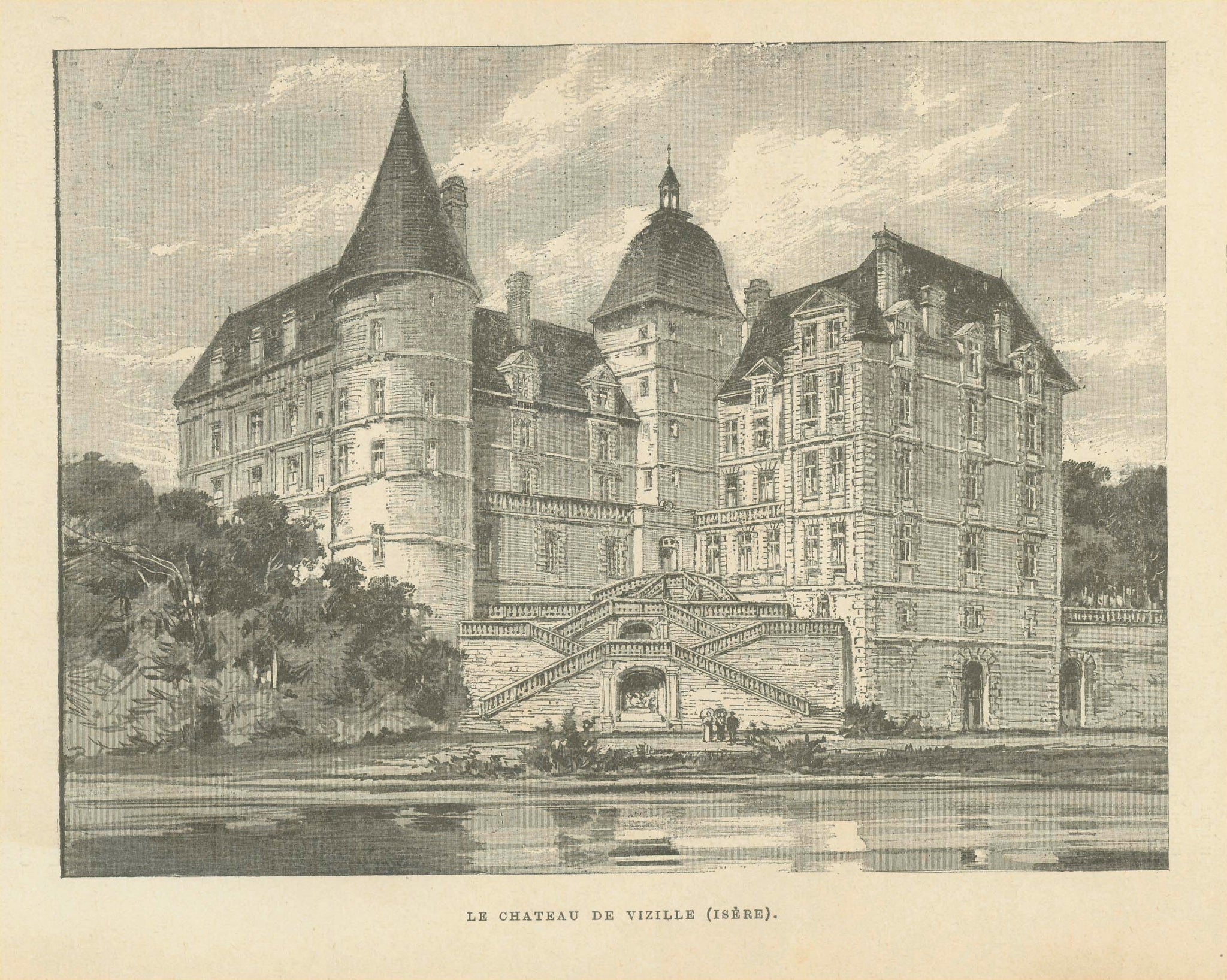 "Le Chateau de Vizille (Isere)"  Chateau de Vizille (Isere), Chateau des Lesdequires, Dauphine   Zincograph published ca 1890.  Original antique print  , interior design, wall decoration, ideas, idea, gift ideas, present, vintage, charming, special, decoration, home interior, living room design 