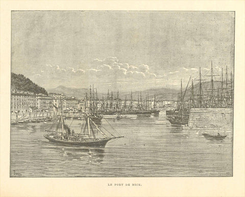 "Le Port De Nice"  Nizza  Zincograph published ca 1890.  Original antique print  