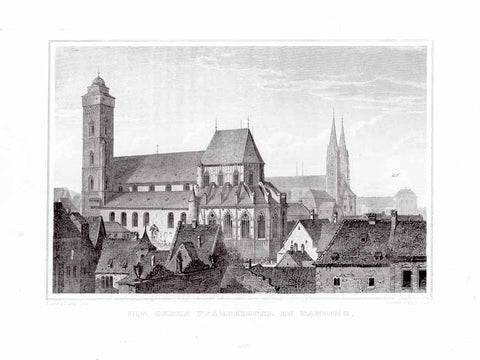 "Der obere Pfarrkirche zu Bamberg"  Bamberg, Oberfranken, Franconia  Steel engraving after Ludwig Lange. Published ca 1850.