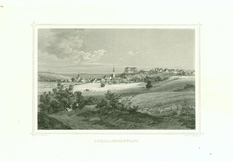 "Schillingsfuerst"  Steel engraving by J. Poppel after Lebsche ca 1850.