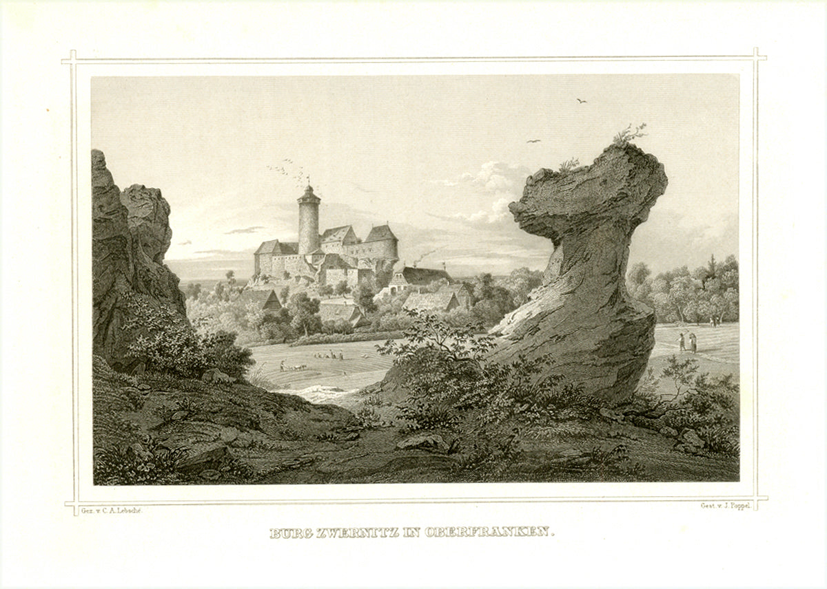 "Burg Zwernitz in Oberfranken"  Steel engraving by J. Poppel after C. A. Lebsche ca 1850.