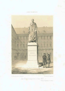 "Zur Errinerung den 30. Juni 1860"  Maximilian II, Statue of the King of Bavaria  Toned lithograph by Stelzner for W. Engelhard from "Album von Bayreuth" ca 1860.  Original antique print 