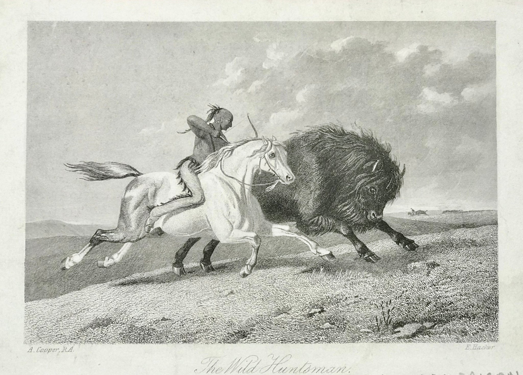 "The Wild Huntsman"  Steel engraving by E. Hacker after A. Cooper ca 1870.  10 x 15 cm ( 3.9 x 5.9 ")
