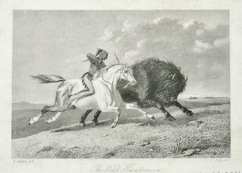 "The Wild Huntsman"  Steel engraving by E. Hacker after A. Cooper ca 1870.  10 x 15 cm ( 3.9 x 5.9 ")