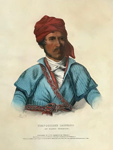 "Timpoochee Barnard An Uchee Warrior" Lithograph. Original hand coloring Painting by Charles Bird King (1785-1862) Published in: "History of the Indian Tribes of North America" Authors: Thomas Loraine McKenny (1785-1859) and James Hall (1793-1868)