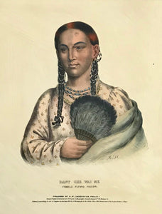 "Rant Che Wai Me Female Flying Pigeon" Lithograph. Original hand coloring Painting by Charles Bird King (1785-1862) Published in: "History of the Indian Tribes of North America" Authors: Thomas Loraine McKenny (1785-1859) and James Hall (1793-1868) Folio edition