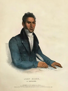 "John Ridge. A Cherokee" Lithograph. Original hand coloring Painting by Charles Bird King (1785-1862) Published in: "History of the Indian Tribes of North America" Authors: Thomas Loraine McKenny (1785-1859) and James Hall (1793-1868)